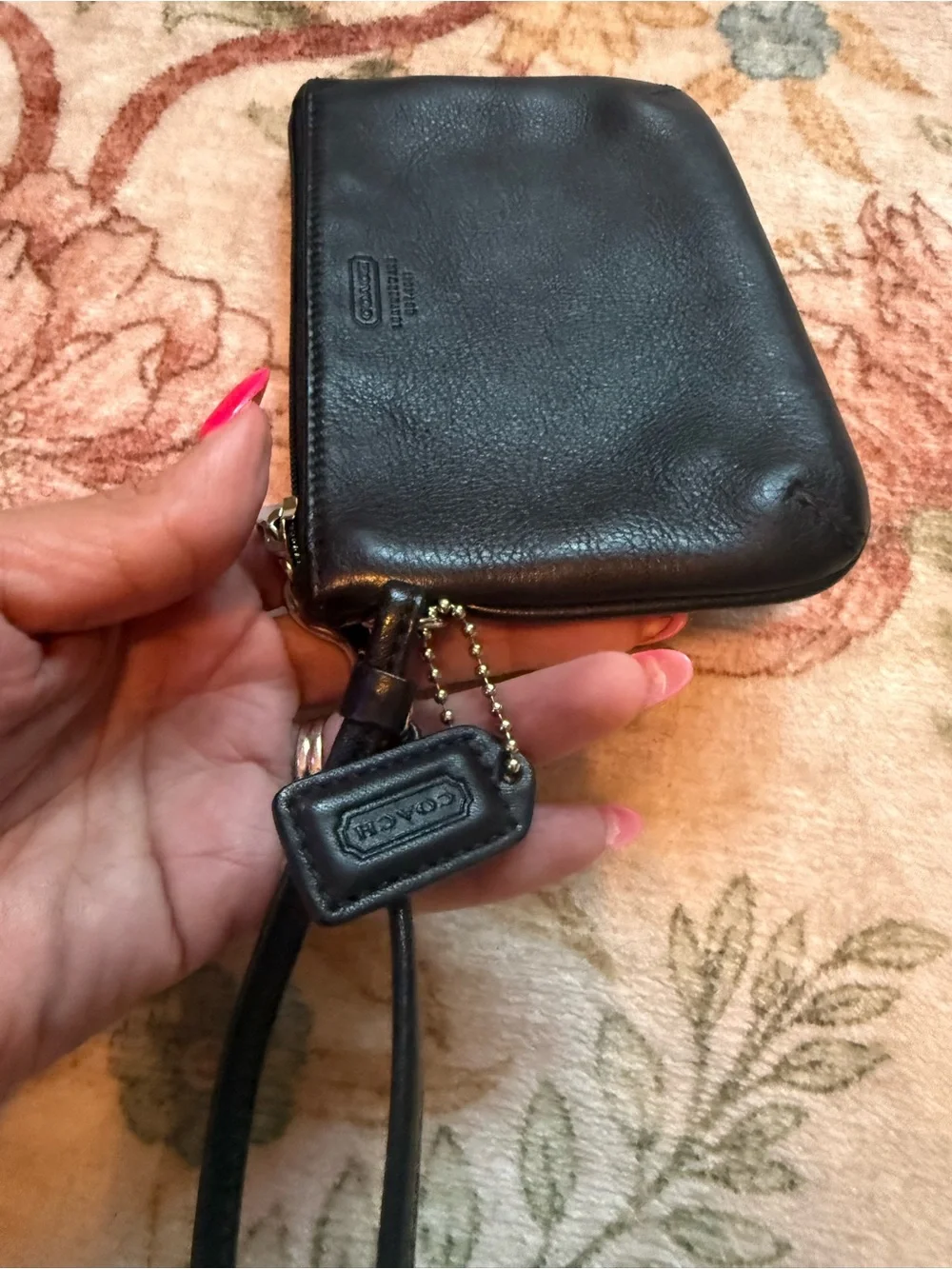 Coach Black Leather Wristlet with silver Tone Hardware